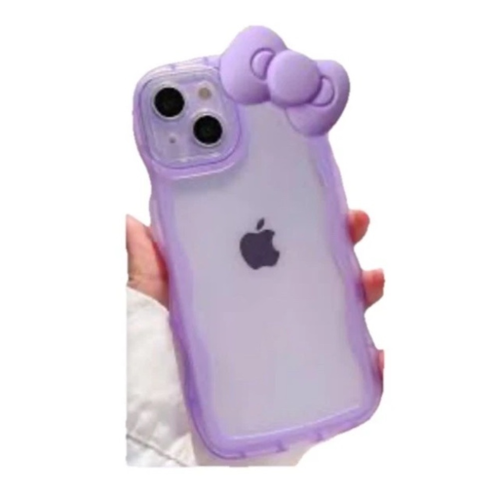 TPU Cute 3D Bowknot Soft Silicone Phone Case iPhone 13 Purple Wavy Phone Cover.